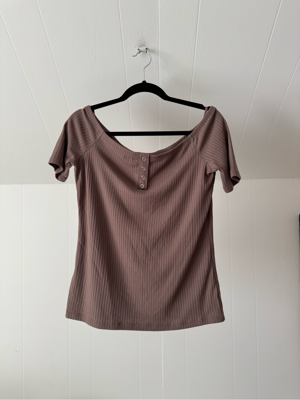 Torrid | Ribbed Scoop Neck Off-Shoulder Top - Mauve Brown, Size 00/XL